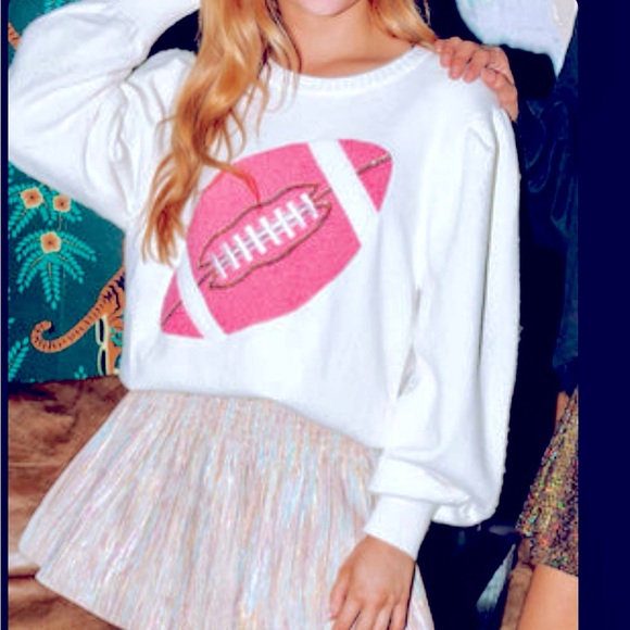 Rare 🏈💗Queen of Sparkles Pink Football Sweater size small fuzzy plush - Picture 6 of 10